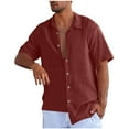 thumbnail image 1 of USNSM Mens Linen Shirts Short Sleeve Lapel Button Down Shirts Wrinkle Free Casual Vacation Beach Summer Tops Red L, 1 of 6