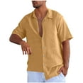 thumbnail image 1 of USNSM Mens Linen Shirts Short Sleeve Lapel Button Down Shirts Wrinkle Free Casual Vacation Beach Summer Tops Yellow M, 1 of 6