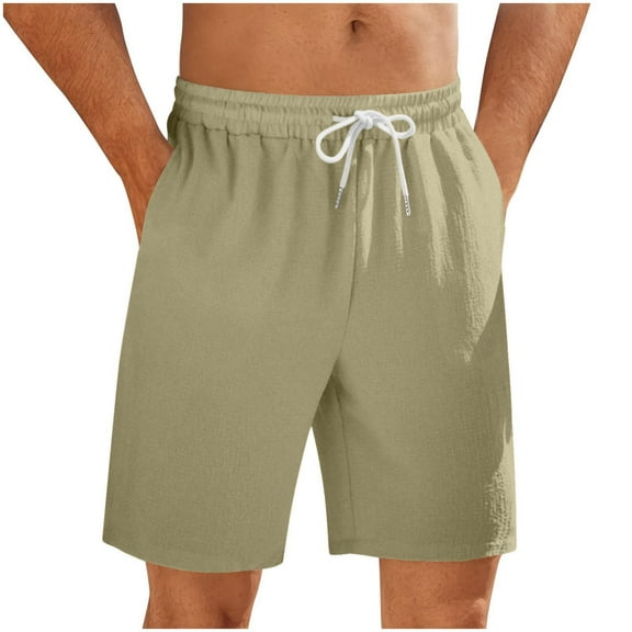 USNSM Mens Linen Shorts 9" Elastic Waist Drawstring Casual Shorts Lightweight Breathable Comfortable Summer Beach Shorts Yellow S