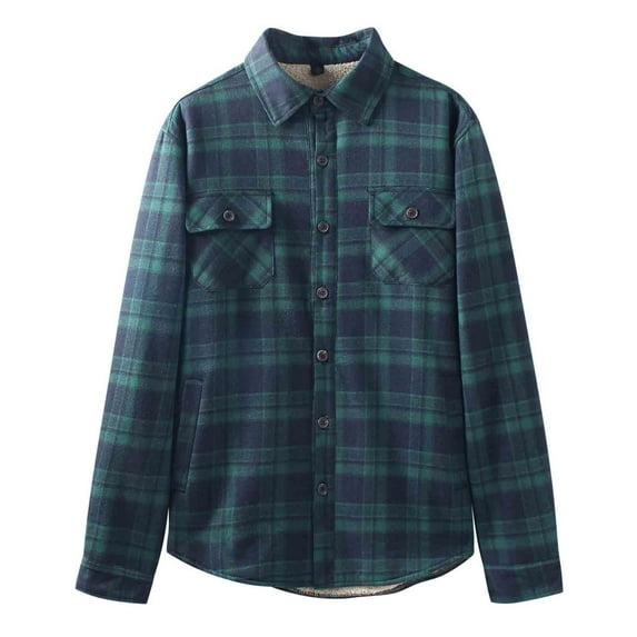 USNSM Mens Long Sleeve Flannel Shirts Thermal Padded Work Shirt Fleece Lined Heavyweight Plaid Quilted Warm Shirt Jacket Green XL