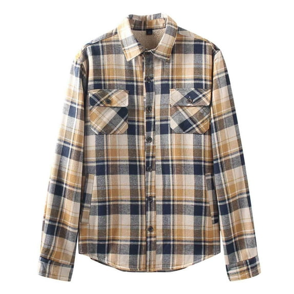 USNSM Mens Long Sleeve Flannel Shirts Thermal Padded Work Shirt Fleece Lined Heavyweight Plaid Quilted Warm Shirt Jacket Yellow XXL