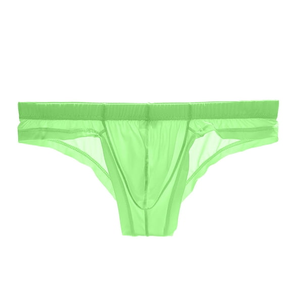 USNSM Mens Low Waist High Fork Ice Silk U Convex Thongs See-Through Briefs Green XXL
