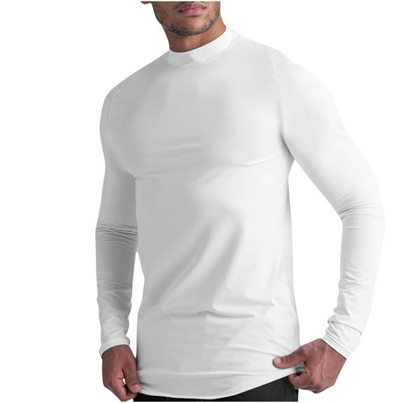USNSM Mens Mock Turtleneck Long Sleeve Shirts Basic Breathable Comfortable Lightweight Underwear Pullover Tops White L