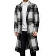 thumbnail image 1 of USNSM Mens Plaid Trench Coat Long Casual Single Brested Overcoat Winter Notched Collar Woolen Blend Pea Coat With Pockets Black M, 1 of 6
