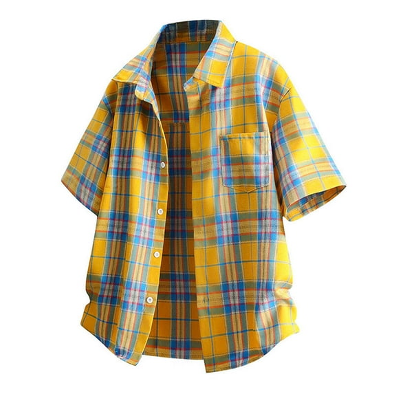 USNSM Mens Plus Size Button Down Flannel Shirts Long Sleeve Plaid Shackets Business Casual Blouse Top Yellow XXXL