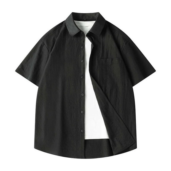 USNSM Mens Plus Size Casual Shirts Short Sleeve Button Down Shirts Business Work Shirts Turndown Collar Blouse Shirt Black M
