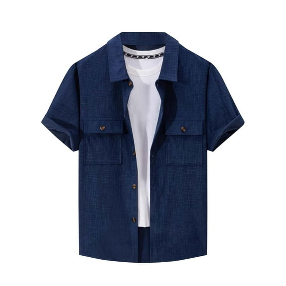 USNSM Mens Plus Size Casual Shirts Short Sleeve Button Down Shirts Business Work Shirts Turndown Collar Blouse Shirt Blue XXL