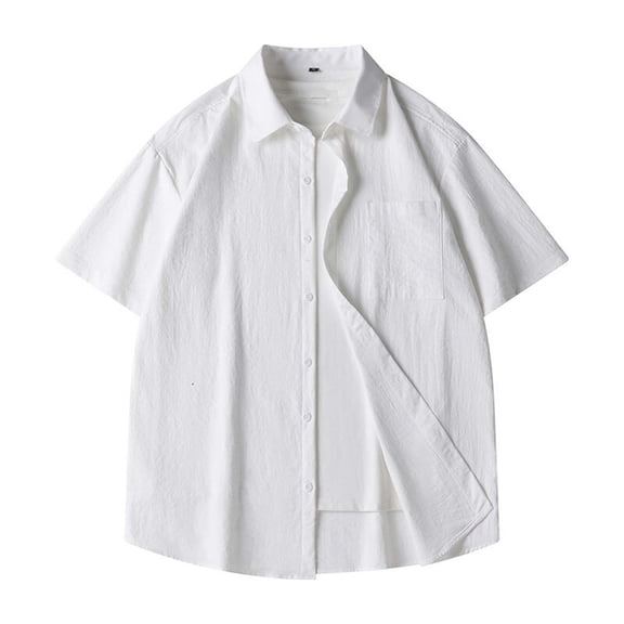 USNSM Mens Plus Size Casual Shirts Short Sleeve Button Down Shirts Business Work Shirts Turndown Collar Blouse Shirt White XXXL