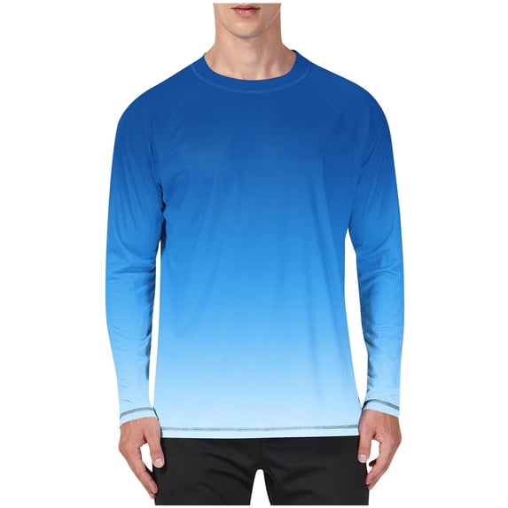 USNSM Mens Plus Size Gradient Printed Shirts UPF 50+ Rash Guard Long Sleeve Sun UV Protection Beach Shirts Pullover T-Shirt Blue S