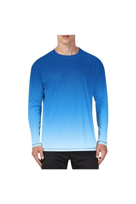 Mens Plus Size Gradient Printed Shirts UPF 50+ Rash Guard Long Sleeve Sun UV Protection Beach Shirts Pullover T-Shirt Blue XXXL