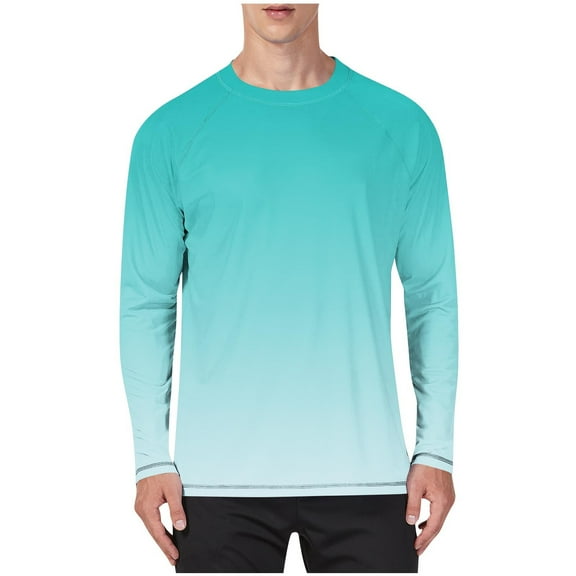 USNSM Mens Plus Size Gradient Printed Shirts UPF 50+ Rash Guard Long Sleeve Sun UV Protection Beach Shirts Pullover T-Shirt Green L