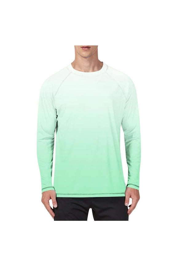 Mens Plus Size Gradient Printed Shirts UPF 50+ Rash Guard Long Sleeve Sun UV Protection Beach Shirts Pullover T-Shirt Green M