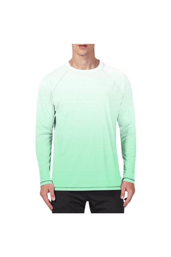 Mens Plus Size Gradient Printed Shirts UPF 50+ Rash Guard Long Sleeve Sun UV Protection Beach Shirts Pullover T-Shirt Green XXXL