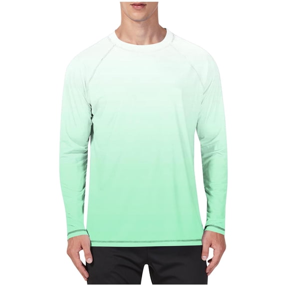 USNSM Mens Plus Size Gradient Printed Shirts UPF 50+ Rash Guard Long Sleeve Sun UV Protection Beach Shirts Pullover T-Shirt Green XXXXL