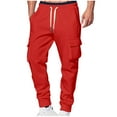 thumbnail image 1 of USNSM Mens Plus Velvet Cargo Sweatpants Heavyweight Elastic Waist Pants with Pockets Baggy Drawstring Jogger Pants Red M, 1 of 5