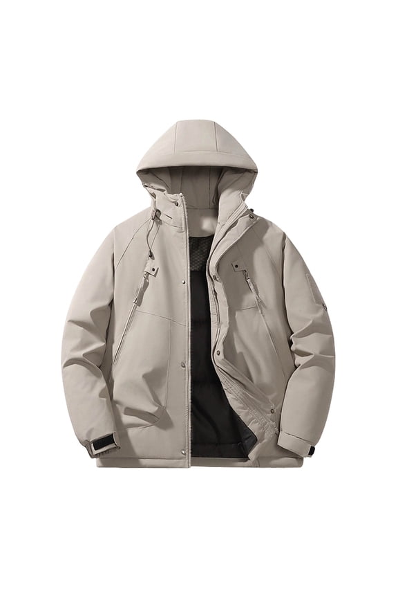 Mens Puffer Jacket Winter Work Parka Windproof Waterproof Thick Warm Hooded Windbreaker Coat Outdoor Hiking Zip Hoodies Yellow L