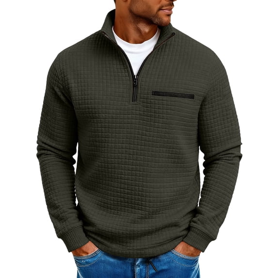 USNSM Mens Quarter Zip Pullover Casual Outdoor Stand Collar Waffle Mock Neck Long Sleeve Shirts Fashion Textured Tops Green S