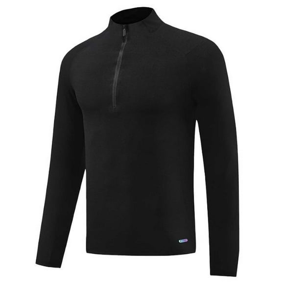 USNSM Mens Quick Dry Athletic Fitness Shirt Solid Long Sleeve Tops Gym Fitness Yoga Quarter Zipper Mock Neck Workout Tshirts Tees Black XL