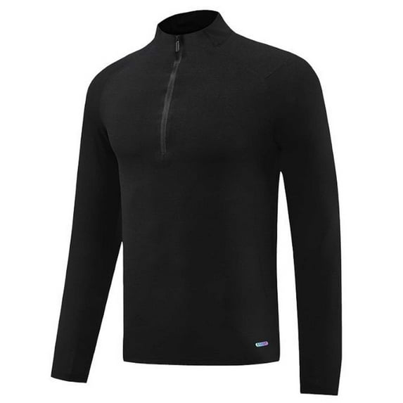 USNSM Mens Quick Dry Athletic Fitness Shirt Solid Long Sleeve Tops Gym Fitness Yoga Quarter Zipper Mock Neck Workout Tshirts Tees Black XXXL