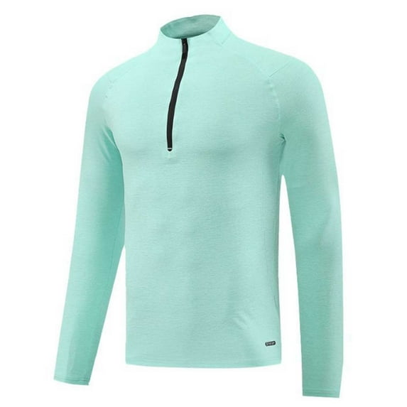 USNSM Mens Quick Dry Athletic Fitness Shirt Solid Long Sleeve Tops Gym Fitness Yoga Quarter Zipper Mock Neck Workout Tshirts Tees Green XXXL