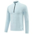 thumbnail image 1 of USNSM Mens Quick Dry Athletic Fitness Shirt Solid Long Sleeve Tops Gym Fitness Yoga Quarter Zipper Mock Neck Workout Tshirts Tees Light Blue L, 1 of 6