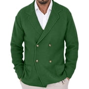 USNSM Mens Shawl Collar Cardigan Sweater Cable Knit Double Breasted Fall Winter Chunky Sweaters with Pockets Green L