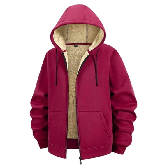 USNSM Mens Sherpa Hoodie Jacket Fleece Lined Full Zip Warm Hooded Sweatshirts Winter Zipper Sweater Thick Hoodie Coat Red XXXL