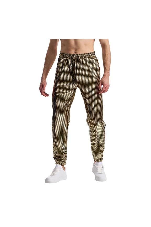 Mens Shiny Silver Metallic Jogger Sweatpants Hip Hop Trousers Night Club Party Prom Streetwear Trendy Fashion Gold XXL