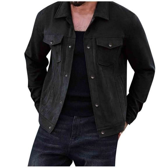 USNSM Mens Shirt Jacket Solid Color Casual Fashion Slim Button Up Shirts Long Sleeve Lightweight Shacket with Flap Pockets Black XL