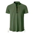 thumbnail image 1 of USNSM Mens Short Sleeve Henley Shirts Cotton Linen Lace Up Drawstring Tie V Neck Shirts Hippie Beach Spring Summer Tops Green XXL, 1 of 6