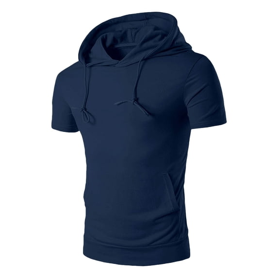 USNSM Mens Short Sleeve Hoodie Pullover Slim Fit Lightweight Solid Summer Hooded Sweatshirt Drawstring Muscle Shirts with Pocket Blue XXL