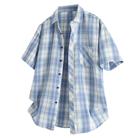 USNSM Mens Short Sleeve Striped Shirt Button Down Shirts Summer Casual Fashion Lightweight Streewear with Pockets Blue L