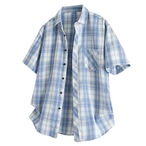 USNSM Mens Short Sleeve Striped Shirt Button Down Shirts Summer Casual Fashion Lightweight Streewear with Pockets Blue XXXL