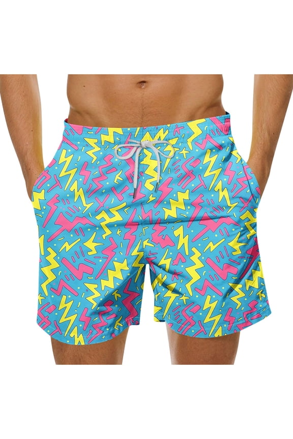 Mens Short Swim Trunks 5 Inch Inseam Beach Shorts with Pockets Quick Dry Bathing Suits Fashion Print Hawaiian Swimsuits Multicolor XXXL