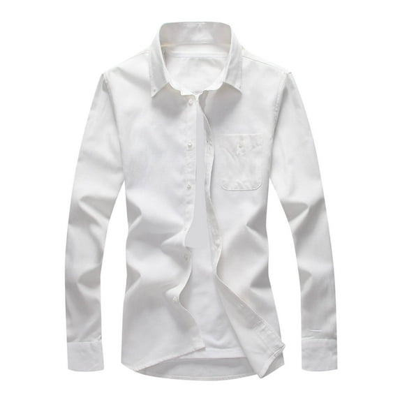 USNSM Mens Solid Color Shirt Long Sleeve Dress Shirt Business Work Casual Button Down Shirts with Pocket White XXL