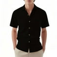 thumbnail image 1 of USNSM Mens Solid Color Short Sleeve Turndown Collar Shirt Summer Casual Cotton Button Up Beach Wedding Shirts Black XL, 1 of 5