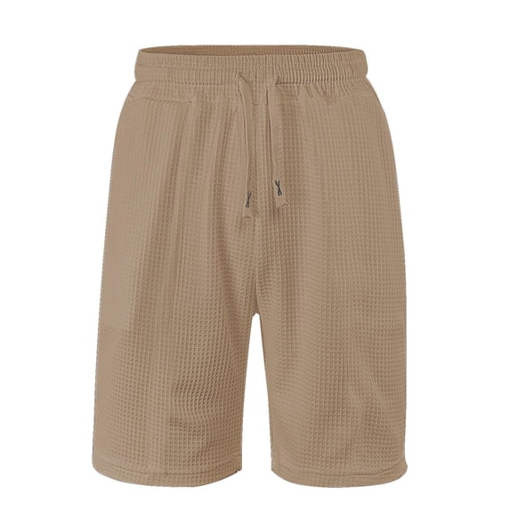 USNSM Mens Solid Color Waffle Shorts Casual Stretch Elastic Waist Drawstring Summer Beach Short 7 inch Inseam with Pockets Yellow L
