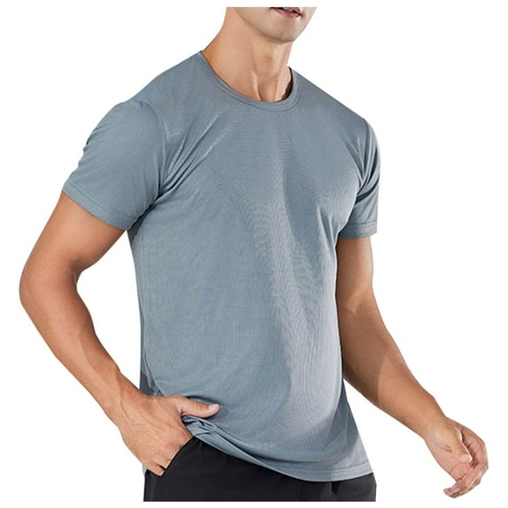 USNSM Mens Solid Color Workout T-Shirts Athletic Running Tshirt Short Sleeve Lightweight Airy Gym Sport Tee Shirt Crew Neck Gray XXXL