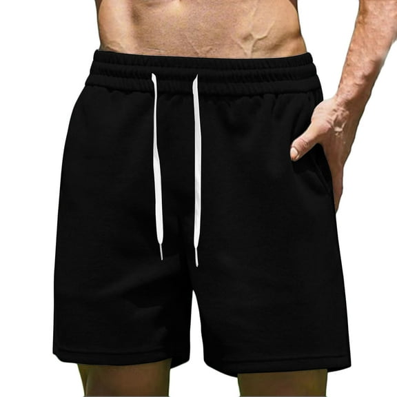 USNSM Mens Solid Shorts Casual 6 Inch Inseam Summer Beach Shorts with Pockets Lightweight Drawstring Stretch Vacation Shorts Black L