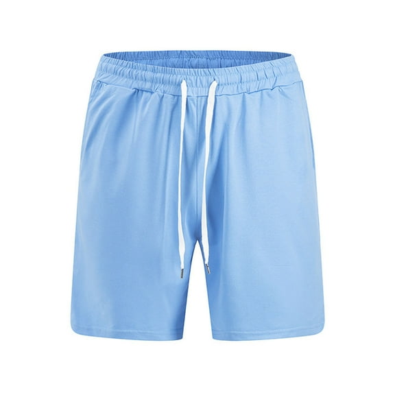 USNSM Mens Solid Shorts Casual 6 Inch Inseam Summer Beach Shorts with Pockets Lightweight Drawstring Stretch Vacation Shorts Blue S