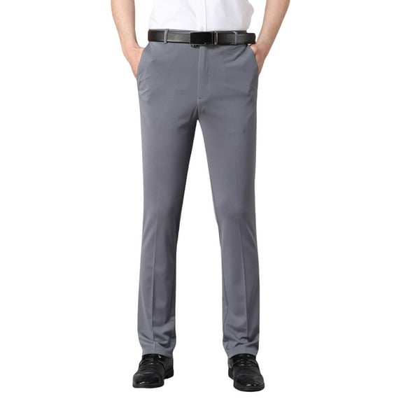 USNSM Mens Stretch Dress Pants Classic Fit Solid Color Casual Pants Lightweight Flat Front Business Work Suit Pants Gray 36