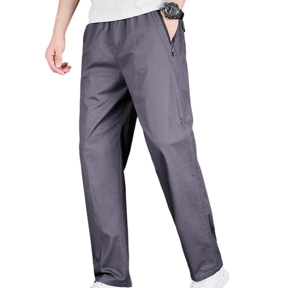 USNSM Mens Stretch Pants Easetactic Drawstring Zipper Pocket Pants Breathable Long Trousers for Men with Elastic Waist Work Gray S