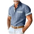 thumbnail image 1 of USNSM Mens Stripe Lapel Versatile Shirts Short Sleeve Button Down Shirts Wrinkle Free Pocket Business Casual Summer Tops Blue L, 1 of 6