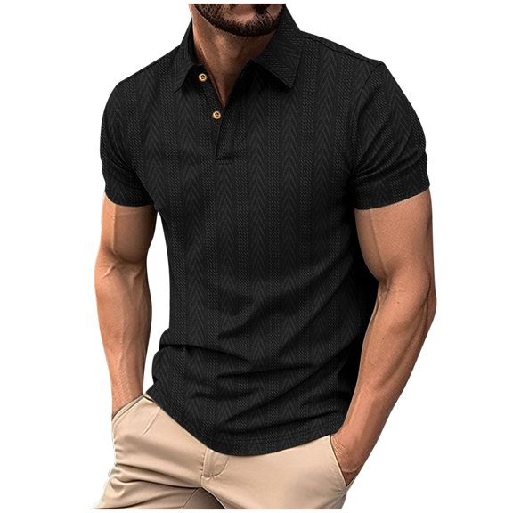 USNSM Mens Summer Casual Shirt Short Sleeve Solid Color Knit Shirt Texture Knitted Short Sleeve Turndown Collar Blouse Shirt Black M