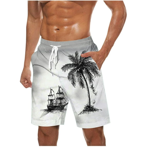 USNSM Mens Summer Elastic Waist Drawstring Stretch Swim Shorts Quick Drying Pant Plus Size Holiday Shorts Fashion Print Beach Shorts with Pocket Gray XXXL