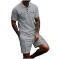 thumbnail image 1 of USNSM Mens Summer Outfits 2 Piece Short Set Casual Track Suits Matching Double Pocket Lapel Half-Button Shirt Vacation Shorts Set Gray L, 1 of 9