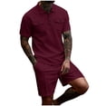 thumbnail image 1 of USNSM Mens Summer Outfits 2 Piece Short Set Casual Track Suits Matching Double Pocket Lapel Half-Button Shirt Vacation Shorts Set Red S, 1 of 9