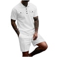 thumbnail image 1 of USNSM Mens Summer Outfits 2 Piece Short Set Casual Track Suits Matching Double Pocket Lapel Half-Button Shirt Vacation Shorts Set White L, 1 of 9