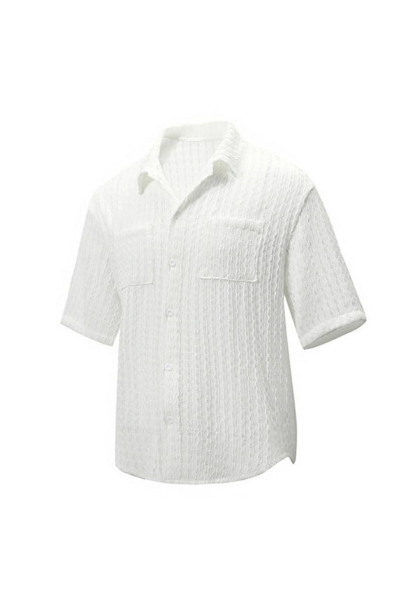 Mens Summer Shirts Casual Short Sleeve Button Down Shirt Textured Beach Hawaiian Wedding Shirts with Pocket White XXL