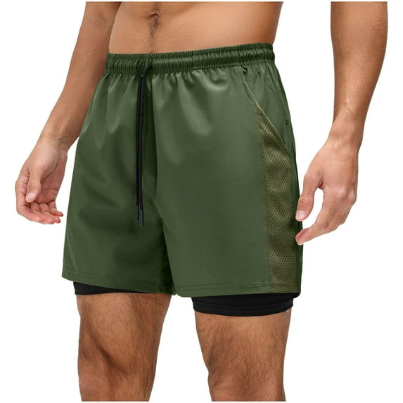 USNSM Mens Swim Trunks Big and Tall Plus Size Swimsuit for Men with Compression Liner Elastic Waist Drawstring Pocket Shorts Green S